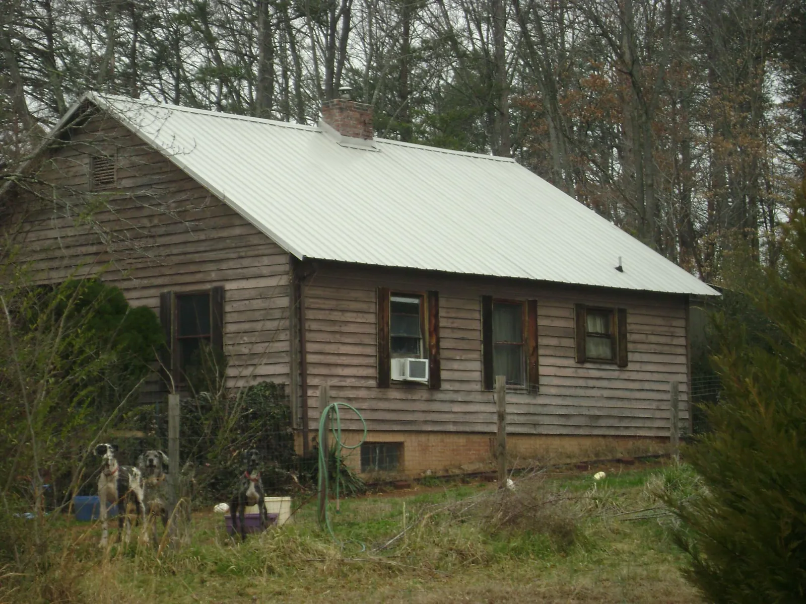 White metal roof on an old wood sided farmhouse, from a Asphalt Shingle Roof Repair job in Lake Lynn